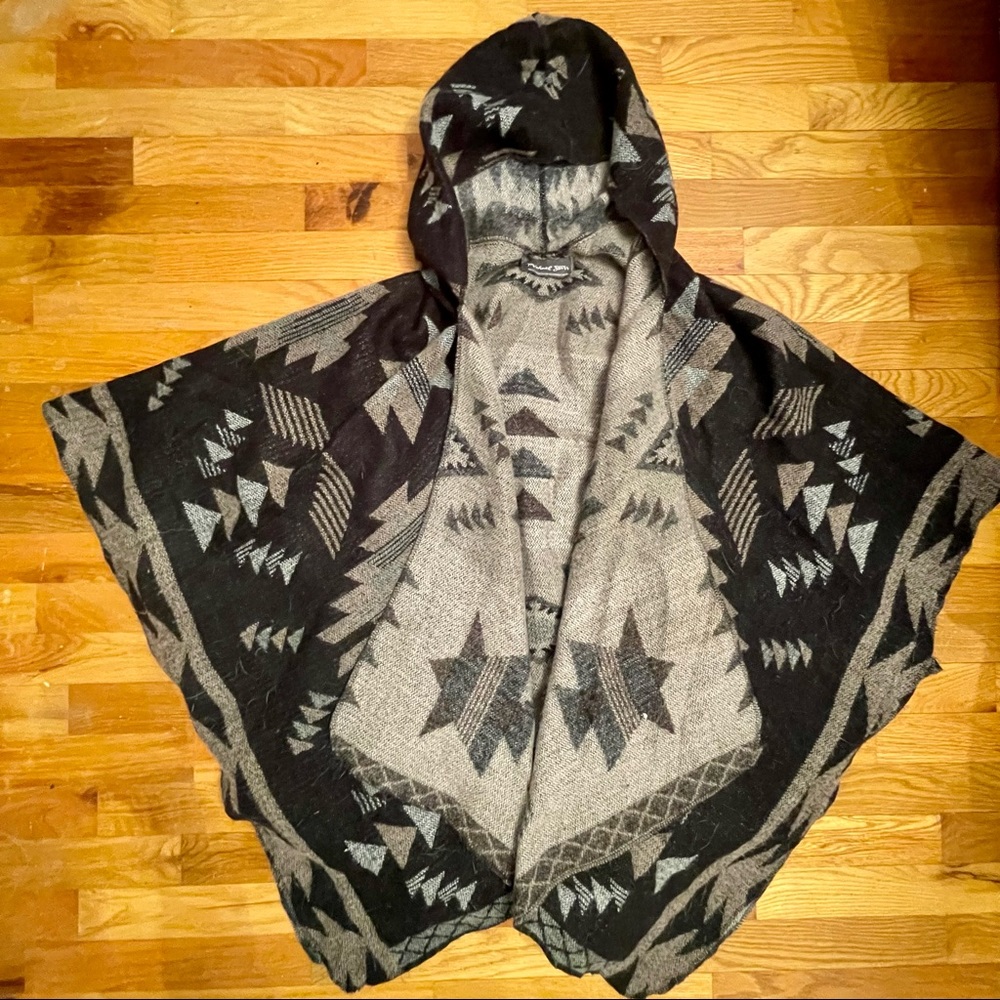 Michael Stars Aztec Hooded Cape Knit Poncho